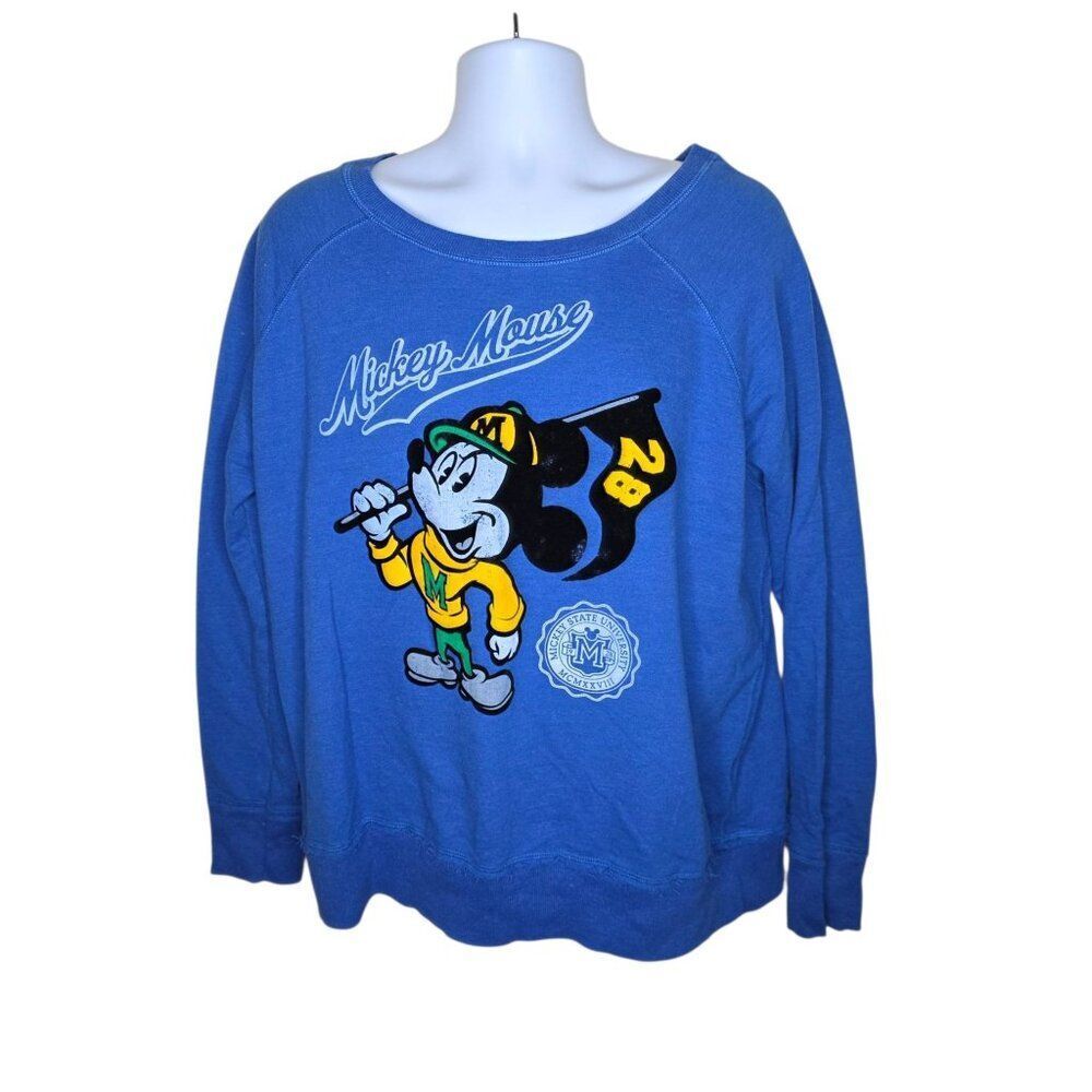 Disney Parks Retro Mickey Mouse State University Sweatshirt Mens Size XXL Blue